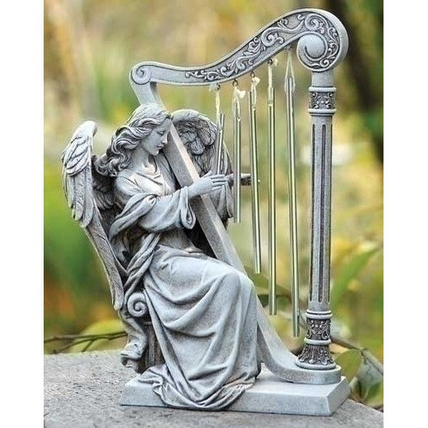 Angel with Harp Windchime Garden Statue